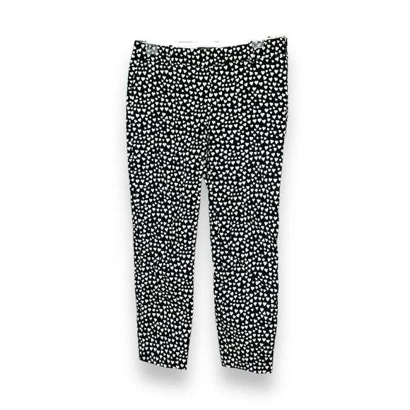 J. Crew Women's Heart Print Winnie Slim Leg Ankle-Length Pants Black White Siz 4 - Picture 2 of 13